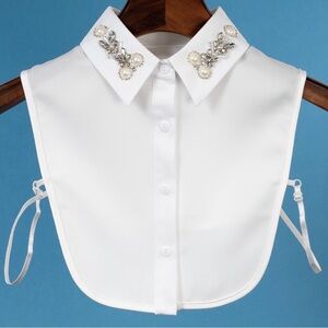 🤍 White Button Down Pearl Rhinestone Adjustable Faux Collar Dickey False Collar